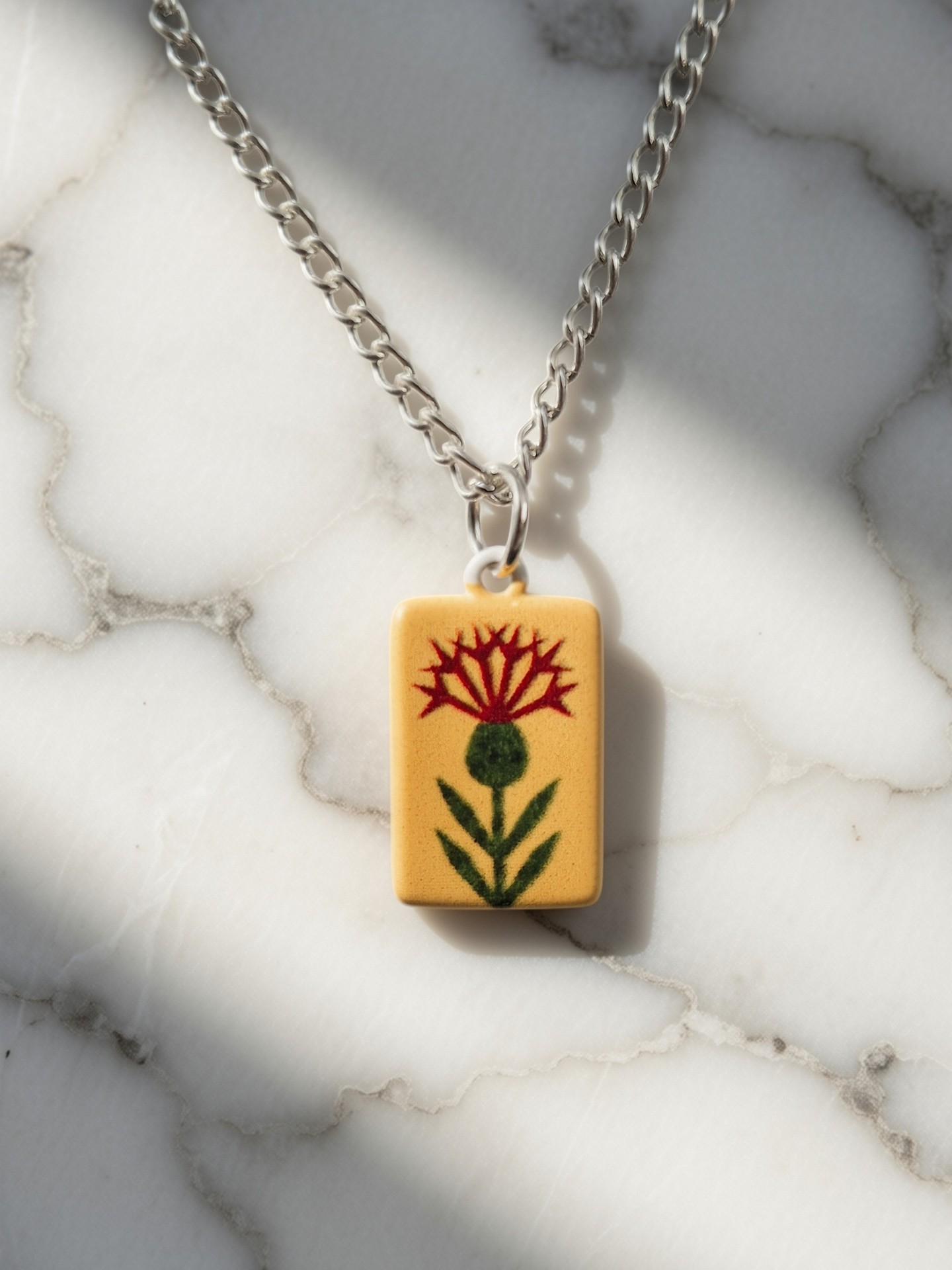 Yellow enamel flower pendant necklace